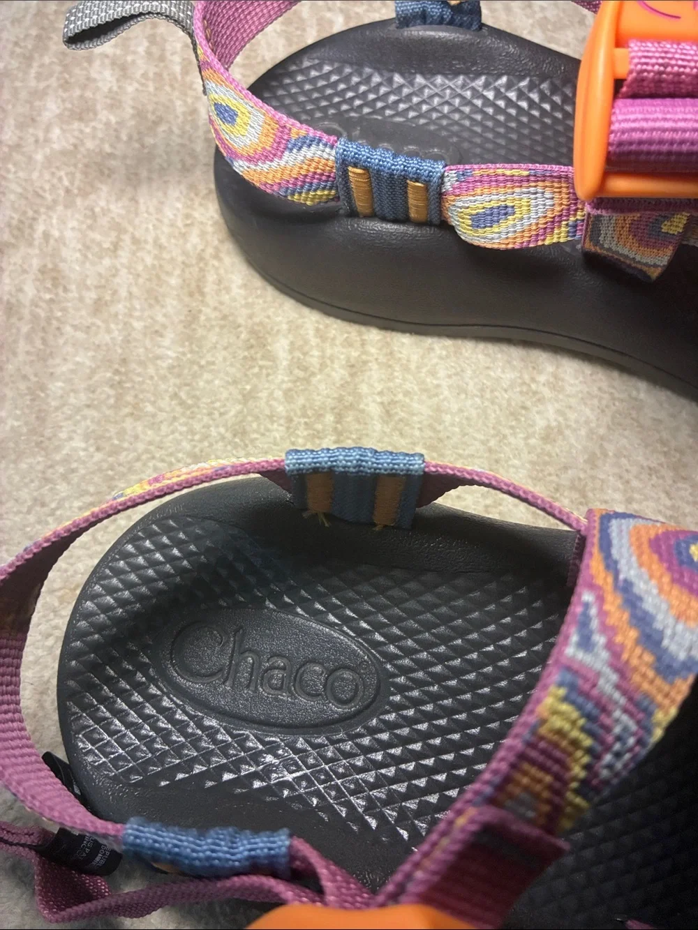Chaco kids Multicolor Patterned Strap Sandals with Orange Buckles